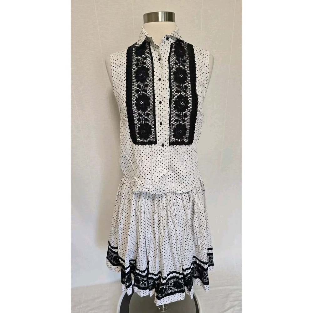 Womens 1950s Vintage Matching Skirt Tank Top Set White Black Print